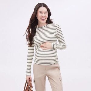 Long sleeve crewneck ribbed tee. Black and cream striped. Excellent condition.